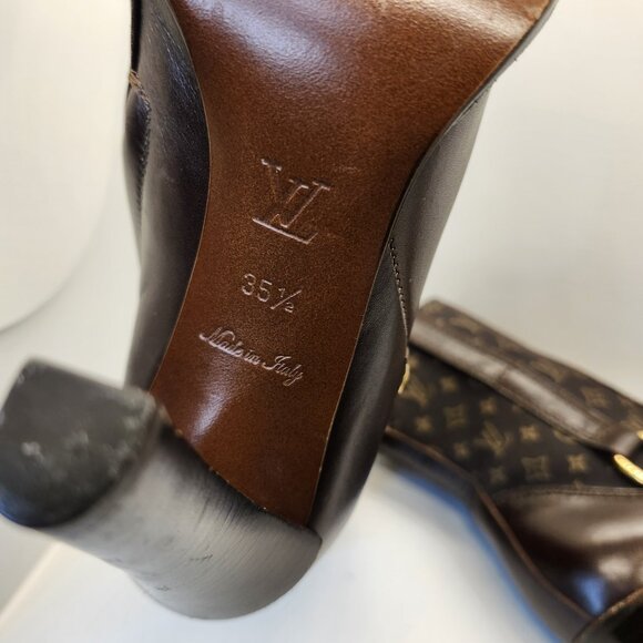LOUIS VUITTON Brown Leather Mini Lin Jodie Monogram Ankle Boots, Size 35.5 5.5 - Picture 13 of 16